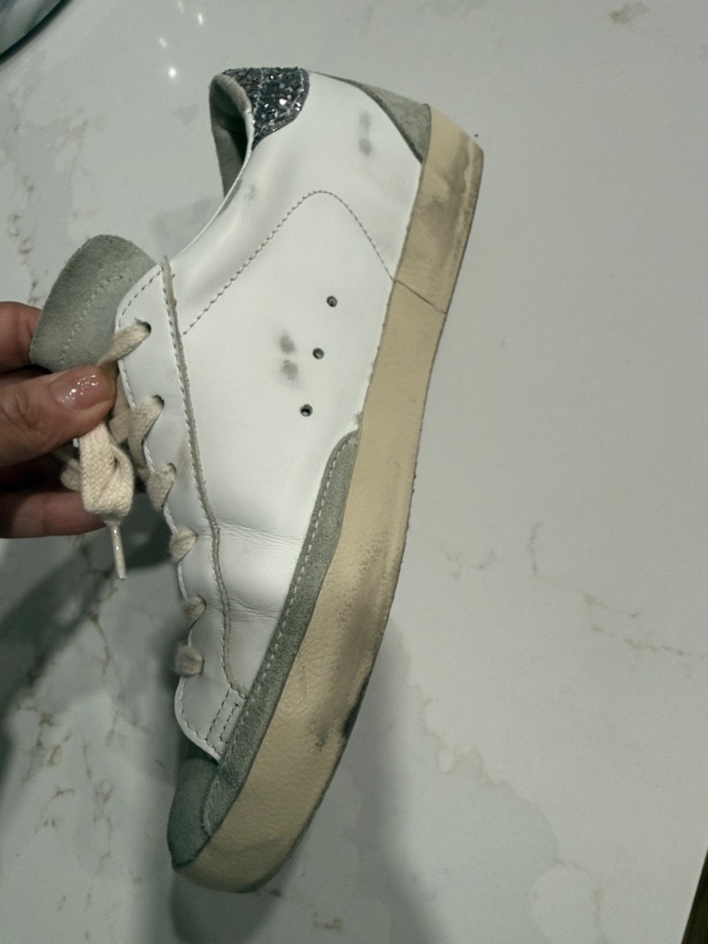 Golden Goose White and Gray Superstar Sneakers - Picture 3 of 8